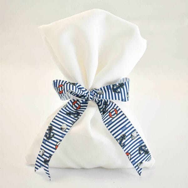 Μπομπονιέρα Υφασμάτινο Πουγκί Λευκό Ναυτικό